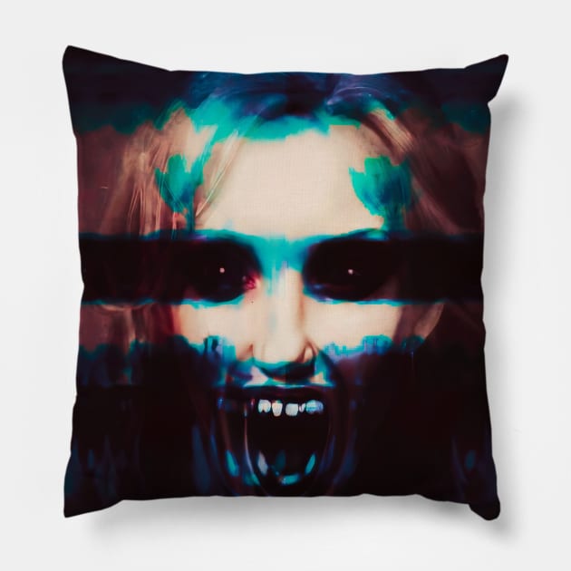 POSESSION Demonic Horror Glitch Art Pillow by raspberry-tea