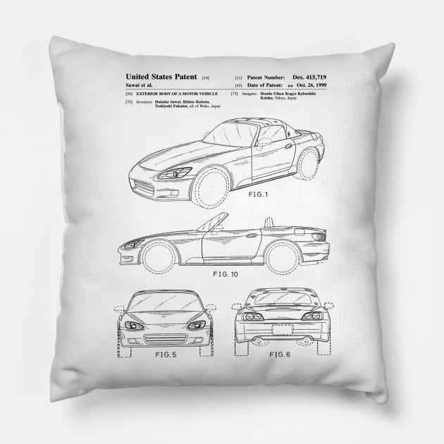 Honda S2000 Patent Black Pillow by Luve