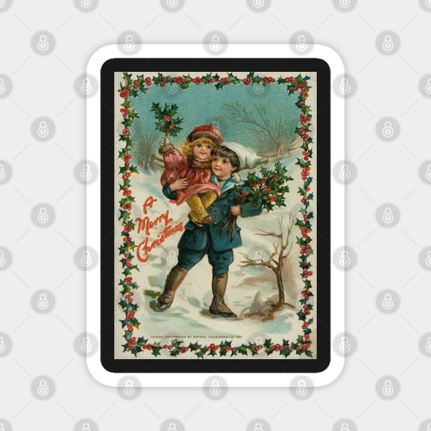 Vintage Christmas Boy and Girl Magnet by RetroSalt