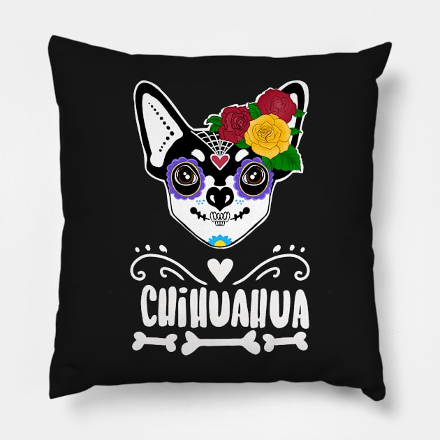 Day of Dead Sugar Skull Chihuahua Pillow by SusanaDesigns