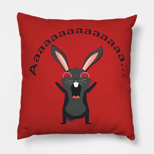 Black rabbit screaming Pillow by AnnArtshock