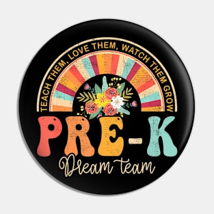 First Day Pre-K Team Teacher Kids 60s 70s Retro Pin