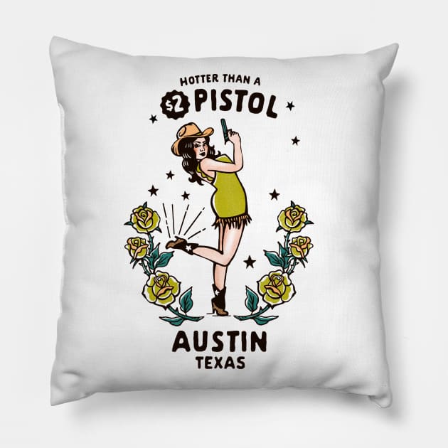 Funny Retro Western Austin, Texas Cowgirl Pillow by The Whiskey Ginger