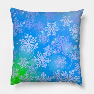 Blue, Green Lights with Snowflakes Pattern Pillow