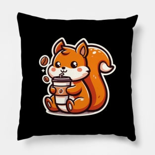 Cute Squirrel Drinking Coffee Pillow