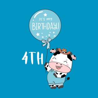 Cute baby cow boy 4th birthday T-Shirt