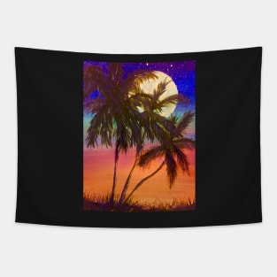 THREE PALM TREES SUNSET Tapestry