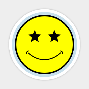 neon bright yellow classic star eyes Smiley Face Black Outline Magnet