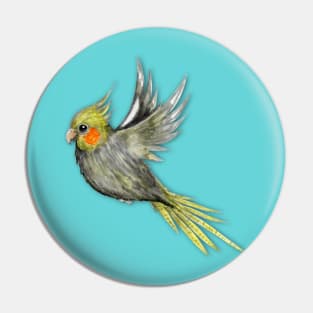 Flying cockatiel watercolor Pin