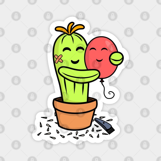 Cute Cactus shaved for a hug with a pink balloon Magnet by AlKap