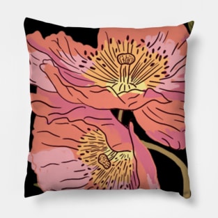 Water Color Poppy Flower Art Pillow