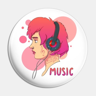 Girl with headphones Pin