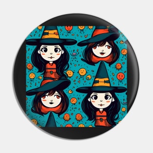 Witches With Black Hat Pattern Pin