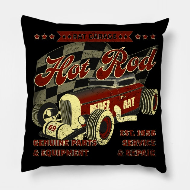 Hot Rod Rat Garage Pillow by RockabillyM