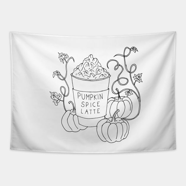 Pumpkin Spice Latte Drink - Black outline only Tapestry by PrintablesPassions