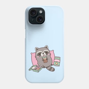 Cute Raccoon Chilling With Boba Tea And Snacks Phone Case