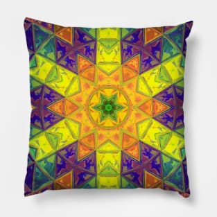 Mosaic Kaleidoscope Flower Orange Yellow and Purple Pillow