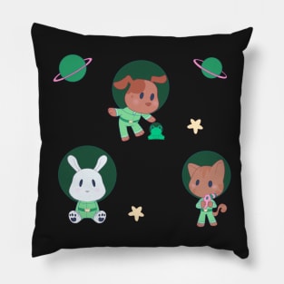 Baby Astronaut Animals in Green Space Suits Pillow