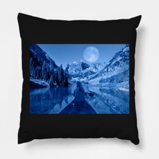 Moonlit Mountains Night Time Canoeing Pillow