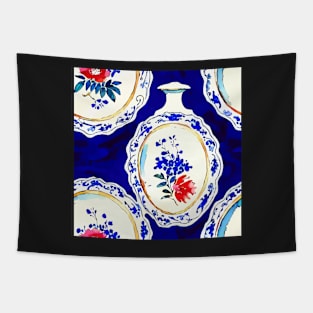 Chinoiserie on jeweled cobalt blue Tapestry