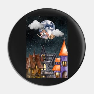 Flying Witch Halloween Night Pin