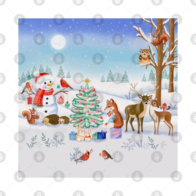 Forest animals celebrate Christmas by CalliLetters