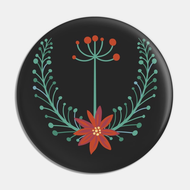 Folk Art Poinsettia Emblem Pin by SWON Design