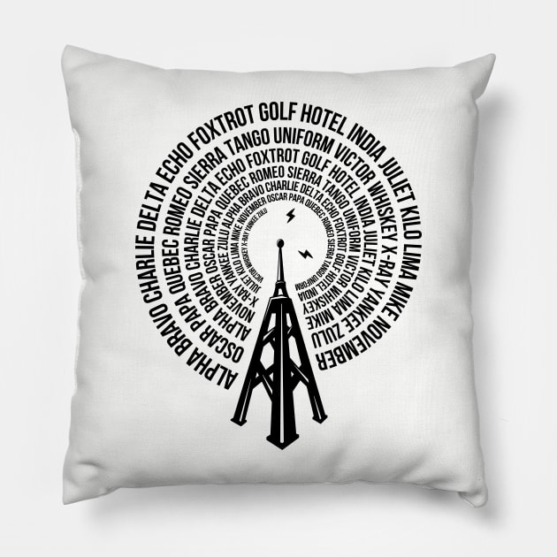 Spiral Phonetic Alphabet Code on Radio Tower Pillow by skinnyrepublic