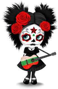 Sugar Skull Girl Playing Bulgarian Flag Guitar Magnet