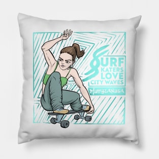 Surf skaters love city waves Pillow