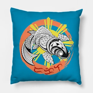 Tribal line Art Koi fish / Baybayin word Dakila (Great / Majestic) Pillow