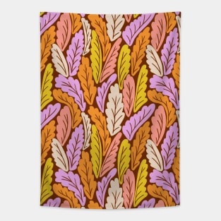 Tropical colorful leaves botanical pattern in brown and yellow Tapestry