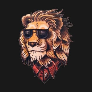 The funny lion with sunglasses, a red shirt and a hairdo T-Shirt