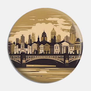 Vintage Retro Dublin Cityscape Art Sticker Pin