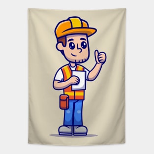 Man Architect Construction Holding Paper Sketch Tapestry