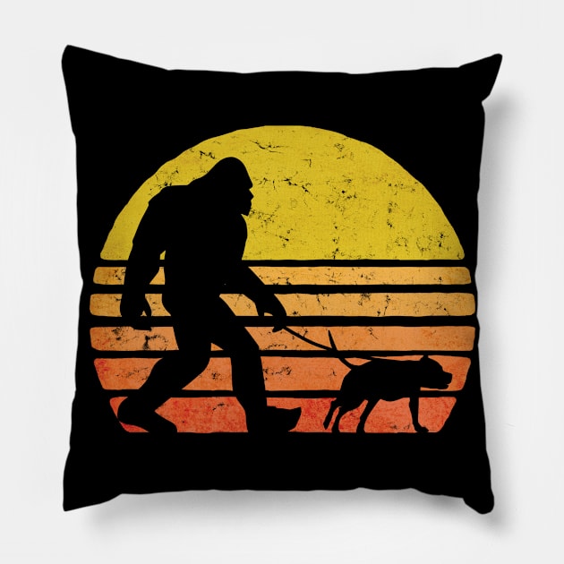 Bigfoot takes his pitbull for a walk Pillow by Beltschazar