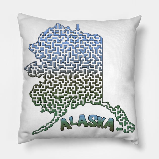 Alaska State Outline Mountain Themed Maze & Labyrinth Pillow by gorff