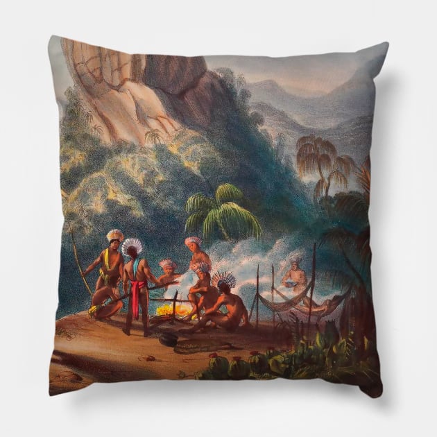 Indians lighting bonfire Pillow by Marccelus