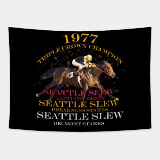 Seattle Slew Wins the 1977 Triple Crown Horse Racing Design Tapestry