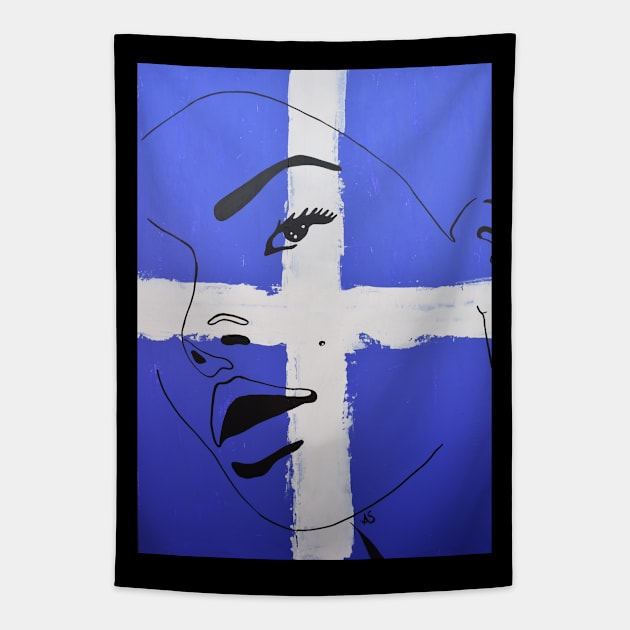 Outline woman blue 1 Tapestry by PrintsHessin