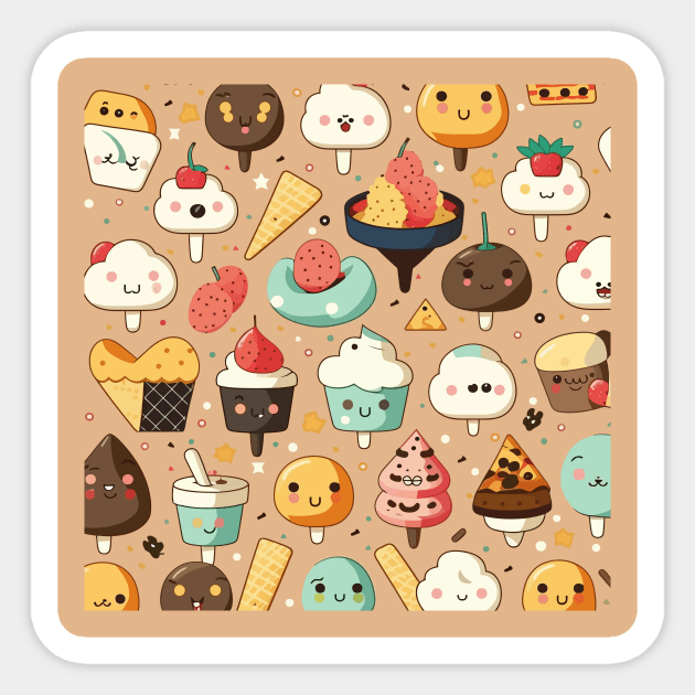 Kawaii Food Pattern - Sweet - Sticker