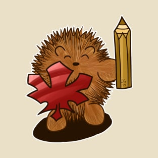 Hedgehog Knight with Leaf Shield and Pencil Sword T-Shirt