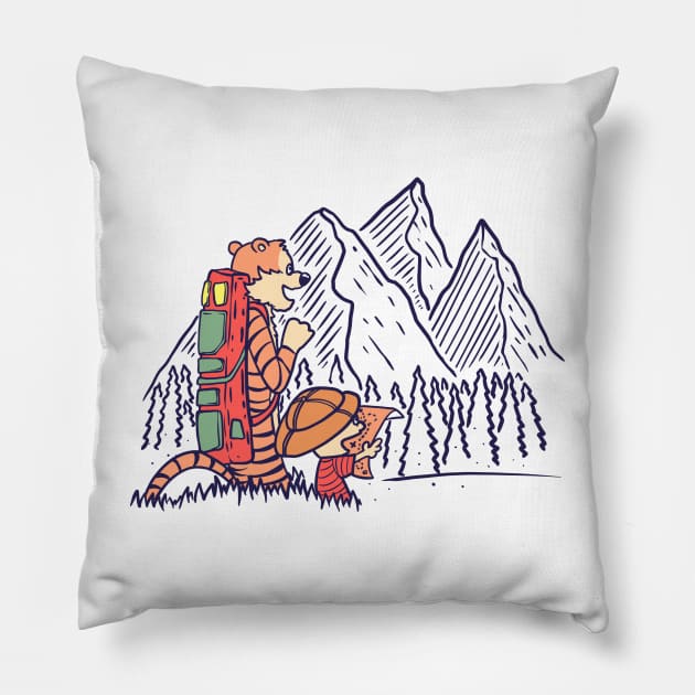 Calvin and Hobbes Climb The Mountain Pillow by soggyfroggie