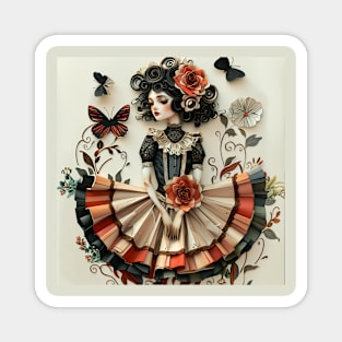 Cute Paper Doll With Fan Victorian Lace Dress Art Magnet