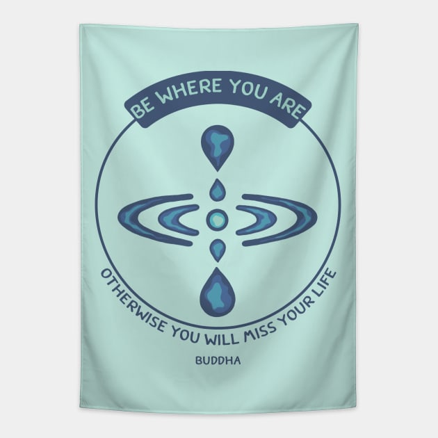 Mindfulness Symbol and Buddha Quote Tapestry by Slightly Unhinged