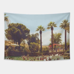 Beautiful Palm Trees Photography design with blue sky and swimming pool holiday vibes Tapestry