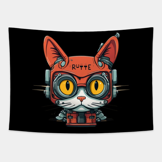 Futuristic Cyber  Cat Tapestry by FrogandFog