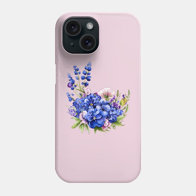 Beautiful Purple and Blue Lavender Flowers Violet Wildflowers garden Floral Pattern. Watercolor Hand Drawn Decoration. Summer Phone Case by sofiartmedia