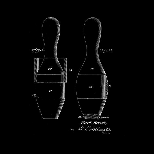 Bowling Pin Vintage Patent Drawing by TheYoungDesigns