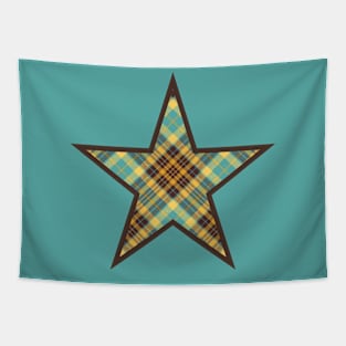 Brown star filled with yellow, brown and blue plaid Tapestry